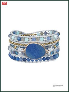 Boho Handmade Natural Stone Crystal Leather Wrap Bracelets Stackable Jewelry